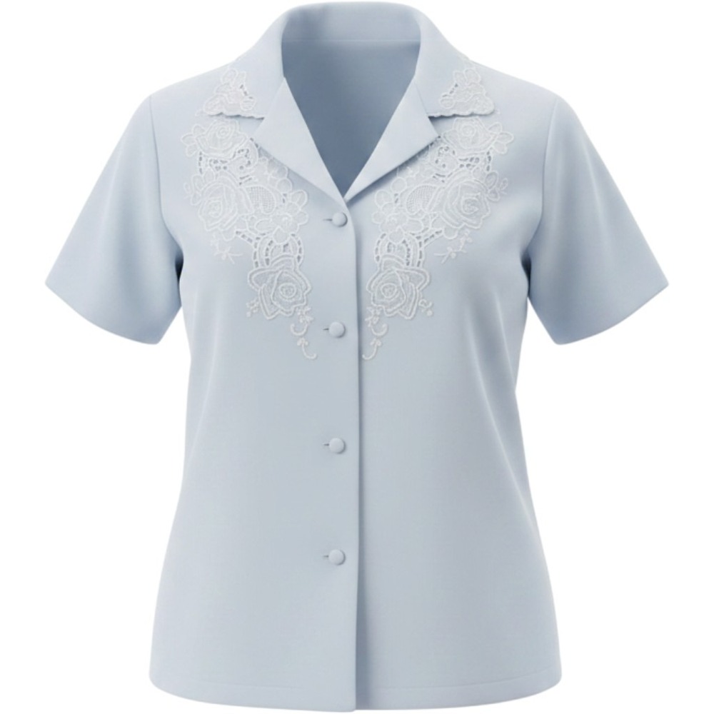 Daffodil Vintage Hand Embroidered Floral Blouse Grey Short Sleeve Top 21 PTP